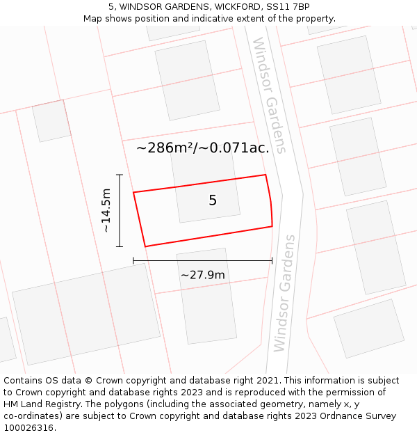 5, WINDSOR GARDENS, WICKFORD, SS11 7BP: Plot and title map