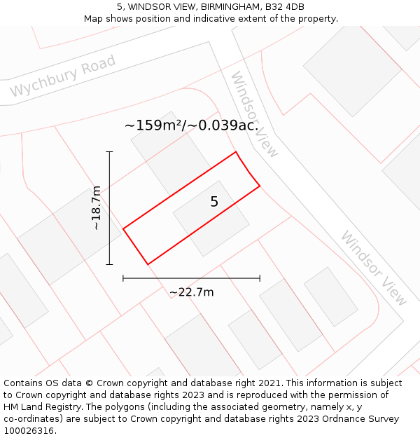 5, WINDSOR VIEW, BIRMINGHAM, B32 4DB: Plot and title map
