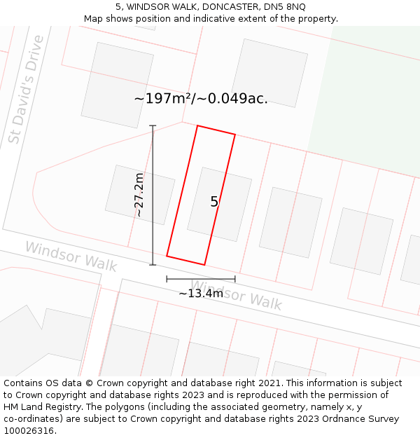 5, WINDSOR WALK, DONCASTER, DN5 8NQ: Plot and title map