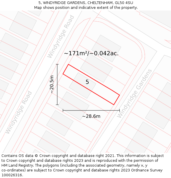 5, WINDYRIDGE GARDENS, CHELTENHAM, GL50 4SU: Plot and title map