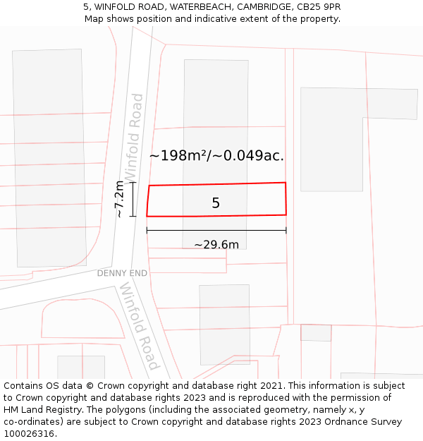 5, WINFOLD ROAD, WATERBEACH, CAMBRIDGE, CB25 9PR: Plot and title map