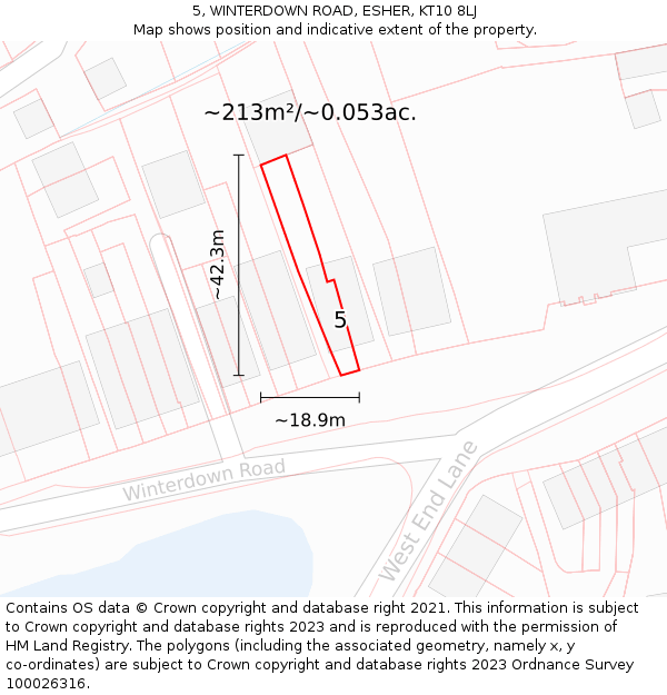5, WINTERDOWN ROAD, ESHER, KT10 8LJ: Plot and title map