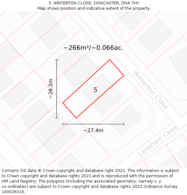 5, WINTERTON CLOSE, DONCASTER, DN4 7HY: Plot and title map
