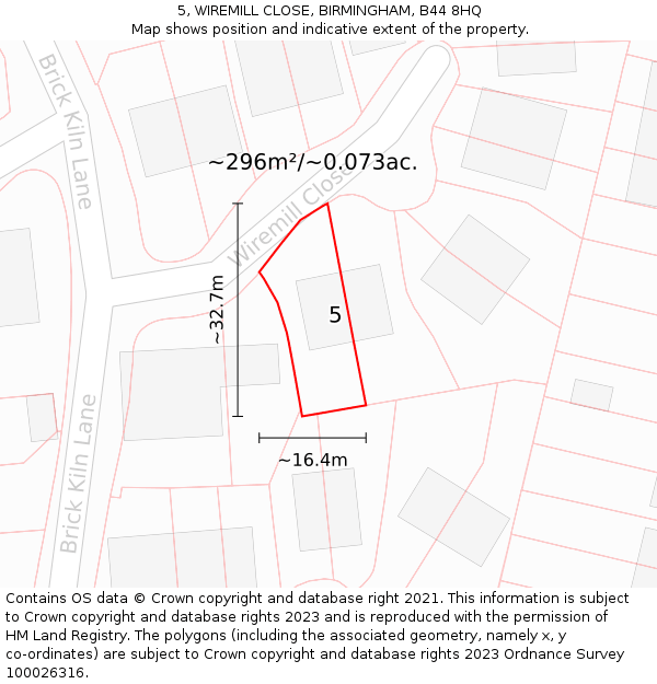 5, WIREMILL CLOSE, BIRMINGHAM, B44 8HQ: Plot and title map