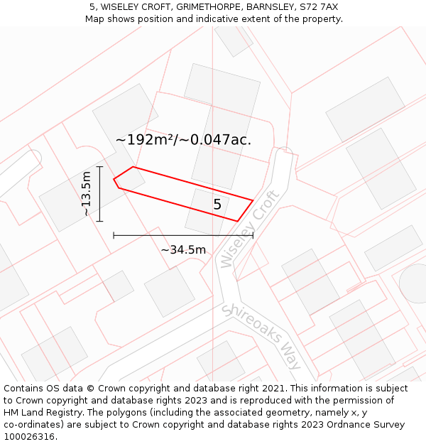 5, WISELEY CROFT, GRIMETHORPE, BARNSLEY, S72 7AX: Plot and title map
