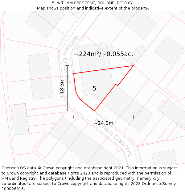 5, WITHAM CRESCENT, BOURNE, PE10 0YJ: Plot and title map