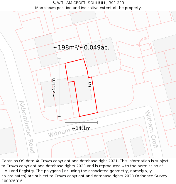 5, WITHAM CROFT, SOLIHULL, B91 3FB: Plot and title map