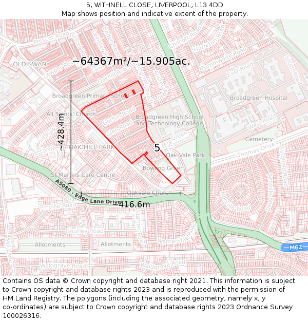 5, WITHNELL CLOSE, LIVERPOOL, L13 4DD: Plot and title map