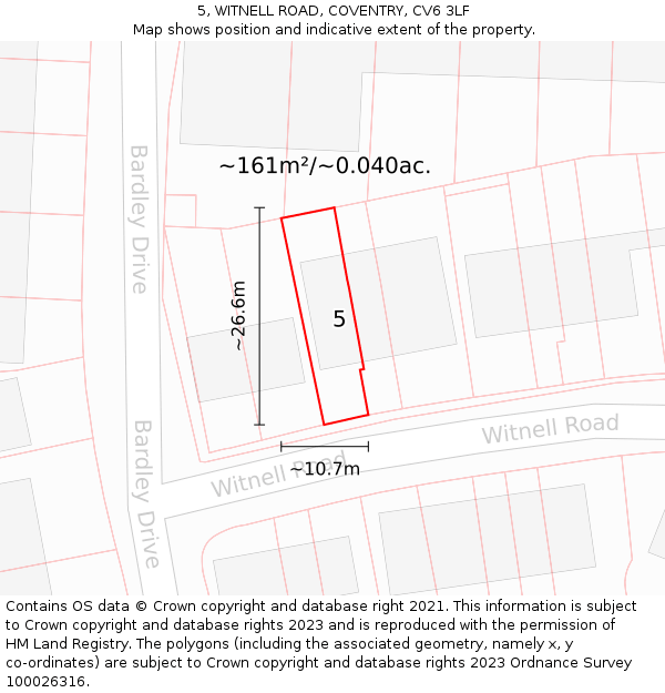 5, WITNELL ROAD, COVENTRY, CV6 3LF: Plot and title map