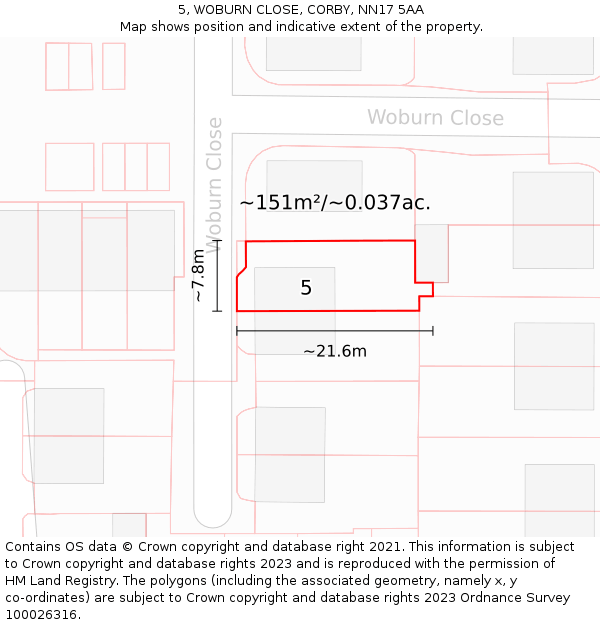 5, WOBURN CLOSE, CORBY, NN17 5AA: Plot and title map