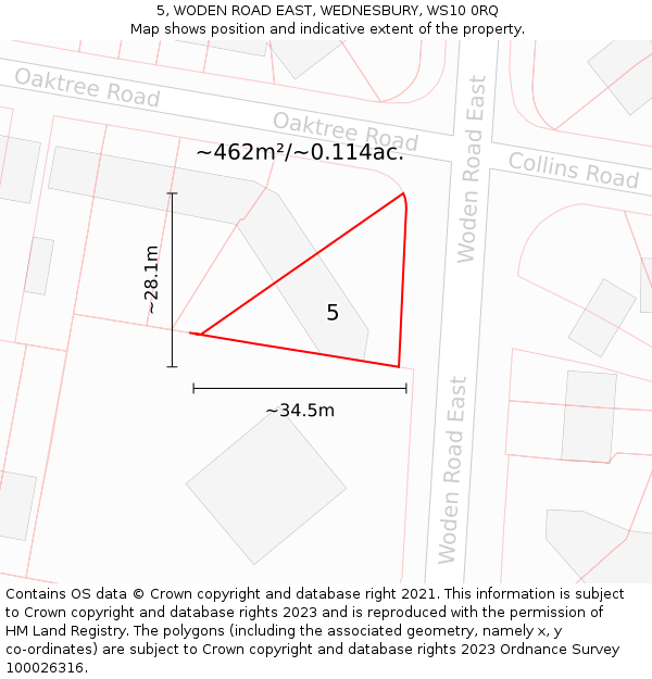 5, WODEN ROAD EAST, WEDNESBURY, WS10 0RQ: Plot and title map