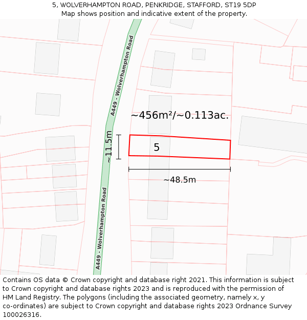 5, WOLVERHAMPTON ROAD, PENKRIDGE, STAFFORD, ST19 5DP: Plot and title map