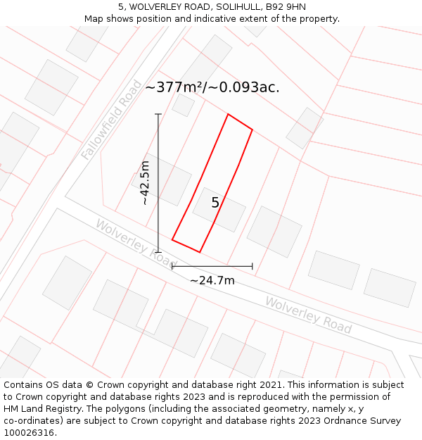 5, WOLVERLEY ROAD, SOLIHULL, B92 9HN: Plot and title map