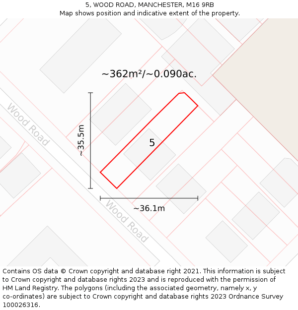 5, WOOD ROAD, MANCHESTER, M16 9RB: Plot and title map