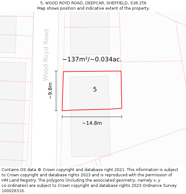 5, WOOD ROYD ROAD, DEEPCAR, SHEFFIELD, S36 2TA: Plot and title map