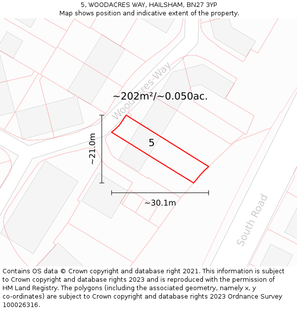 5, WOODACRES WAY, HAILSHAM, BN27 3YP: Plot and title map