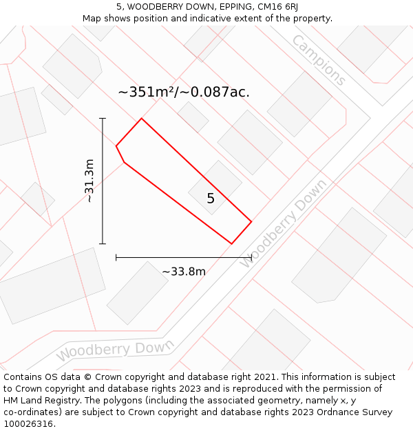 5, WOODBERRY DOWN, EPPING, CM16 6RJ: Plot and title map