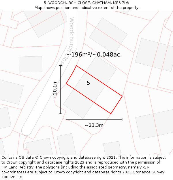 5, WOODCHURCH CLOSE, CHATHAM, ME5 7LW: Plot and title map