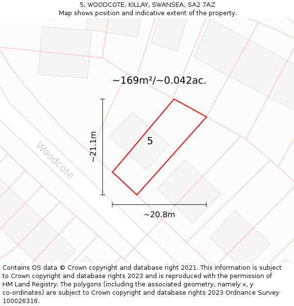 5, WOODCOTE, KILLAY, SWANSEA, SA2 7AZ: Plot and title map