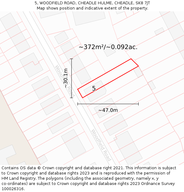 5, WOODFIELD ROAD, CHEADLE HULME, CHEADLE, SK8 7JT: Plot and title map