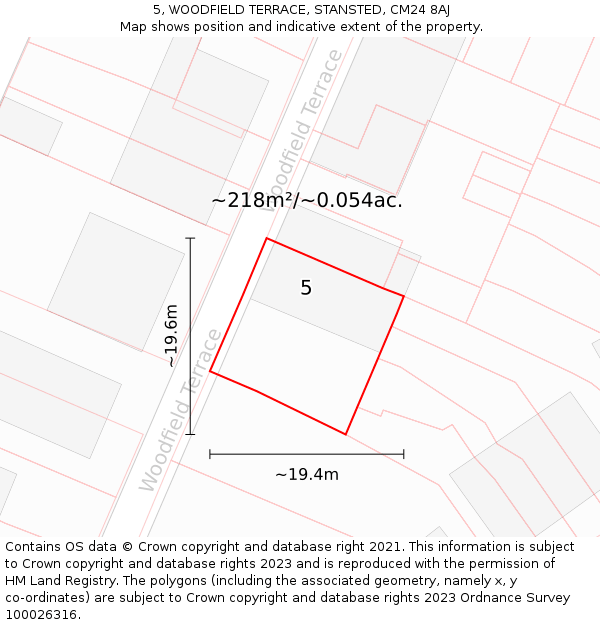 5, WOODFIELD TERRACE, STANSTED, CM24 8AJ: Plot and title map