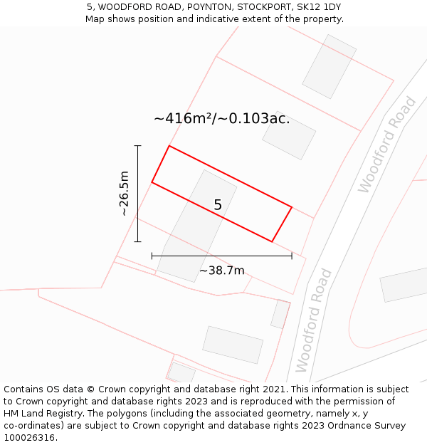5, WOODFORD ROAD, POYNTON, STOCKPORT, SK12 1DY: Plot and title map