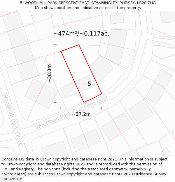 5, WOODHALL PARK CRESCENT EAST, STANNINGLEY, PUDSEY, LS28 7HG: Plot and title map