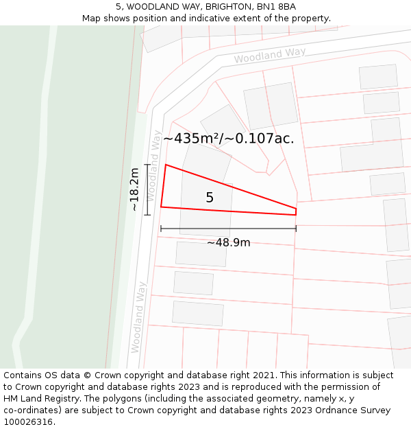5, WOODLAND WAY, BRIGHTON, BN1 8BA: Plot and title map
