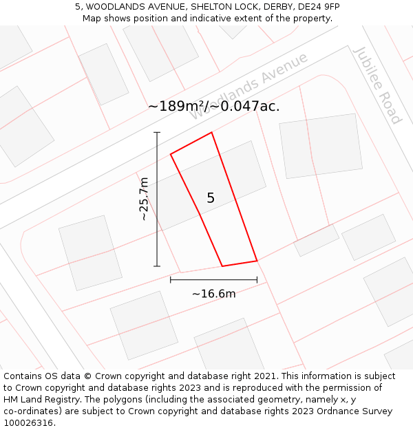 5, WOODLANDS AVENUE, SHELTON LOCK, DERBY, DE24 9FP: Plot and title map