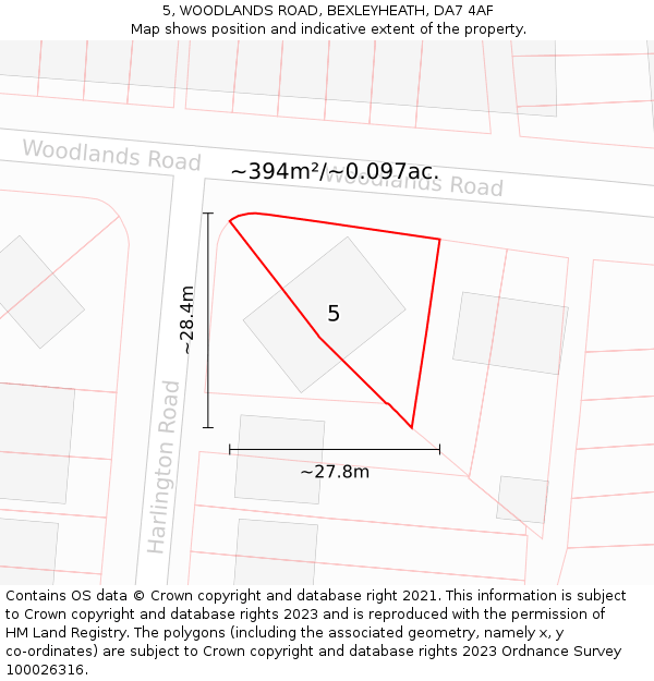 5, WOODLANDS ROAD, BEXLEYHEATH, DA7 4AF: Plot and title map