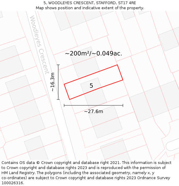 5, WOODLEYES CRESCENT, STAFFORD, ST17 4RE: Plot and title map