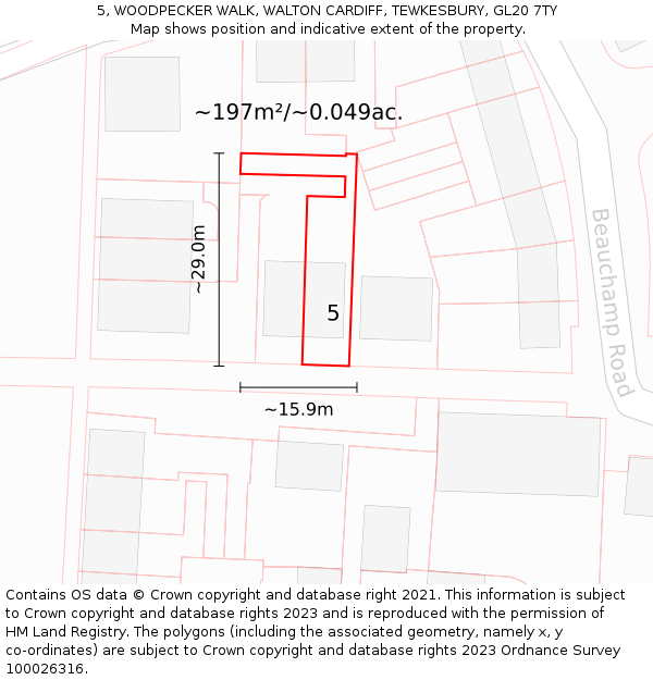 5, WOODPECKER WALK, WALTON CARDIFF, TEWKESBURY, GL20 7TY: Plot and title map