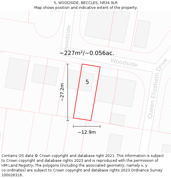 5, WOODSIDE, BECCLES, NR34 9LR: Plot and title map