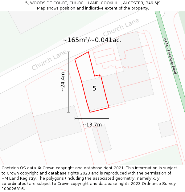 5, WOODSIDE COURT, CHURCH LANE, COOKHILL, ALCESTER, B49 5JS: Plot and title map