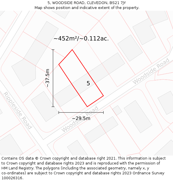 5, WOODSIDE ROAD, CLEVEDON, BS21 7JY: Plot and title map