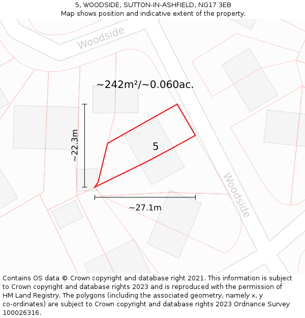5, WOODSIDE, SUTTON-IN-ASHFIELD, NG17 3EB: Plot and title map