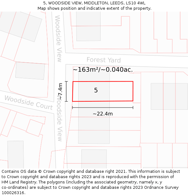 5, WOODSIDE VIEW, MIDDLETON, LEEDS, LS10 4WL: Plot and title map
