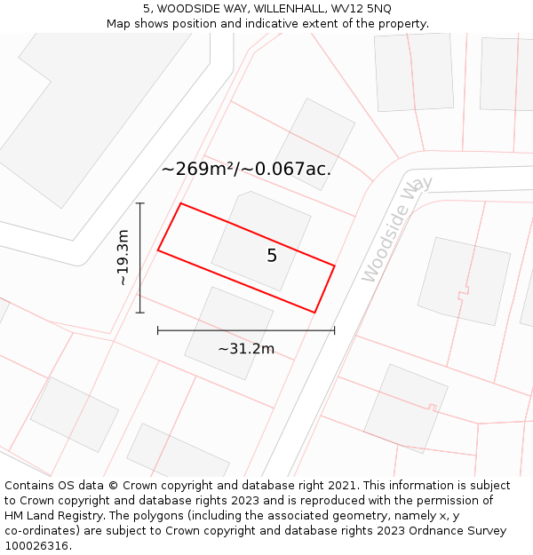5, WOODSIDE WAY, WILLENHALL, WV12 5NQ: Plot and title map