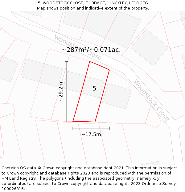 5, WOODSTOCK CLOSE, BURBAGE, HINCKLEY, LE10 2EG: Plot and title map