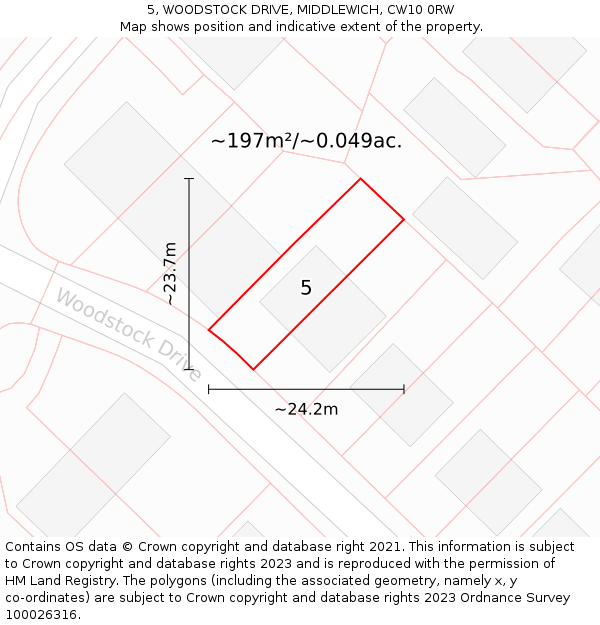 5, WOODSTOCK DRIVE, MIDDLEWICH, CW10 0RW: Plot and title map