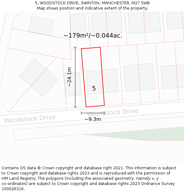 5, WOODSTOCK DRIVE, SWINTON, MANCHESTER, M27 5WB: Plot and title map