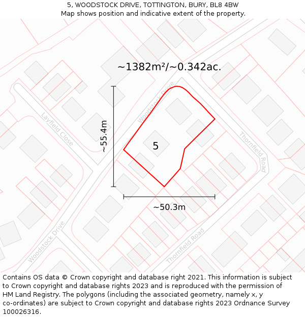 5, WOODSTOCK DRIVE, TOTTINGTON, BURY, BL8 4BW: Plot and title map