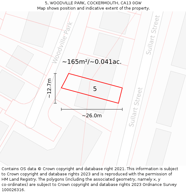 5, WOODVILLE PARK, COCKERMOUTH, CA13 0GW: Plot and title map