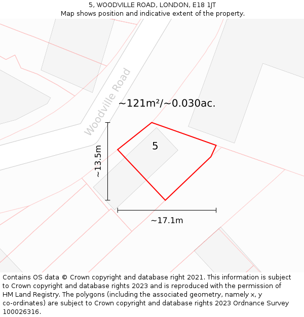 5, WOODVILLE ROAD, LONDON, E18 1JT: Plot and title map