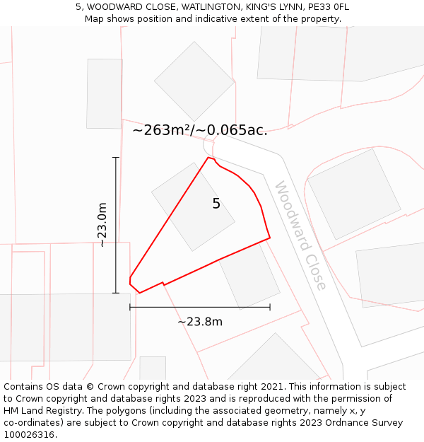 5, WOODWARD CLOSE, WATLINGTON, KING'S LYNN, PE33 0FL: Plot and title map