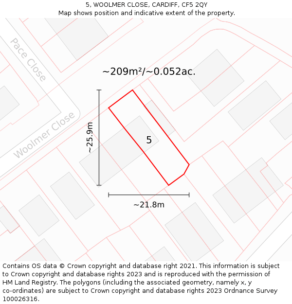 5, WOOLMER CLOSE, CARDIFF, CF5 2QY: Plot and title map