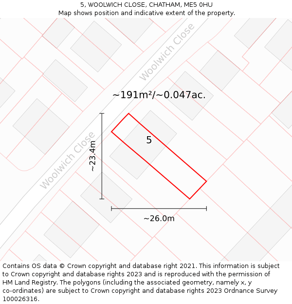 5, WOOLWICH CLOSE, CHATHAM, ME5 0HU: Plot and title map