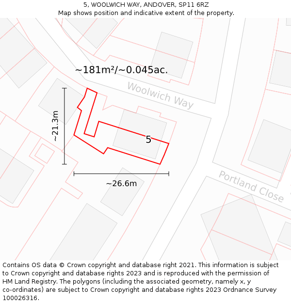 5, WOOLWICH WAY, ANDOVER, SP11 6RZ: Plot and title map