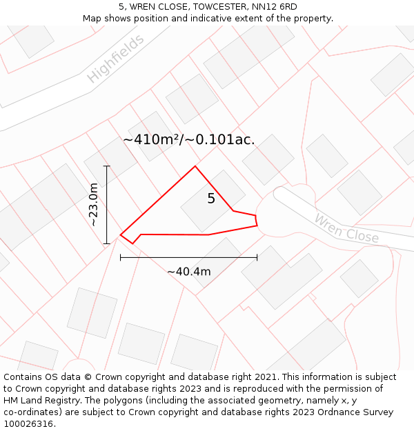 5, WREN CLOSE, TOWCESTER, NN12 6RD: Plot and title map