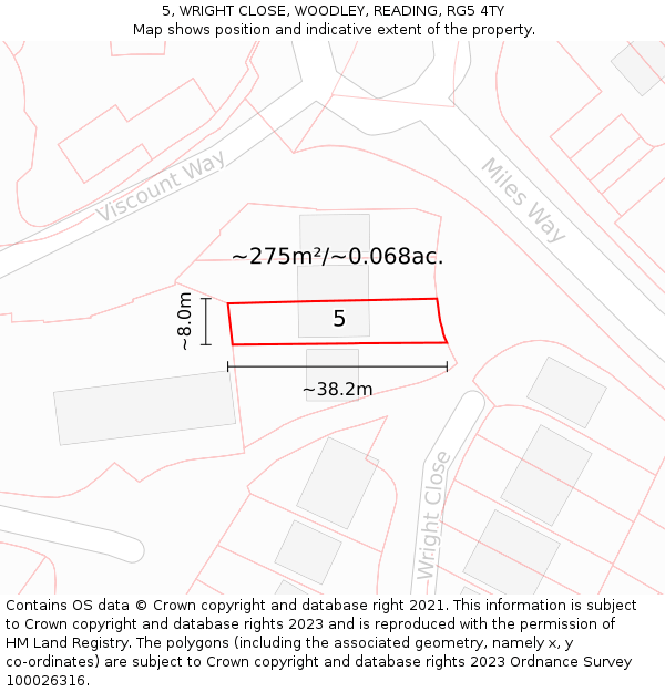 5, WRIGHT CLOSE, WOODLEY, READING, RG5 4TY: Plot and title map